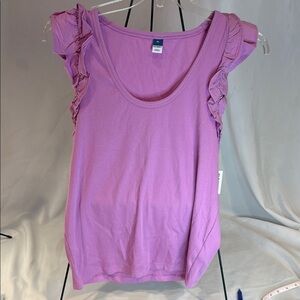 Women's Old Navy Purple Ruffle Sleeve Top, size XL, cotton, NWT